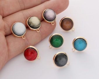 6pcs Real Gold Plated Round Resin Earrings Stud With Loop,acrylic cabochons Post Earrings, Hemisphere Earring Findings 12mm