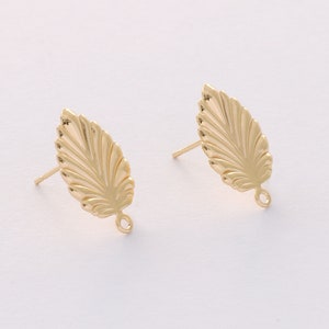 6PCS Gold Plated Leaves Earrings,Leaf Post Earrings,Feather Earring with loop,Designer jewelry Finding, Earring diy image 2