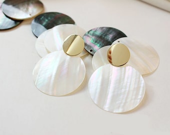 6PCS Natural Shell Charm, 35mm Round Shape Shell Pendant