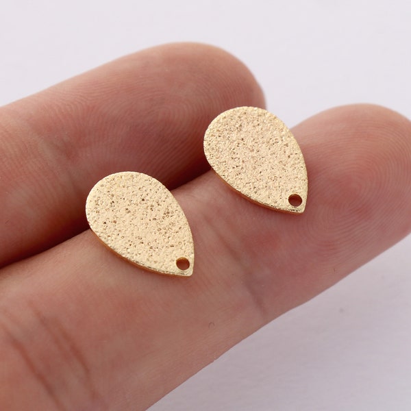 10pcs Real Gold Plated Teardrop Earrings,Ear Stud,Teardrop Post Earring with Loop, Ear Wire,Earrings Accessories,DIY Earring Attachment