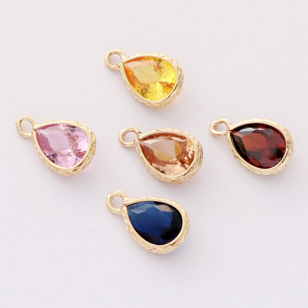 10pcs Clear Crystal Charm Pendant,Tiny Faceted Lucite Beads,Teardrop Zircon Birthstone Charm,Bezel Gemstone, wholesale prices