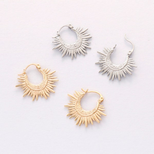 4pcs Real Gold Plated Spike hoop earrings, Gold sun earrings, Dainty earrings, Dainty hoops, Minimalist earrings, Pointed hoops gold