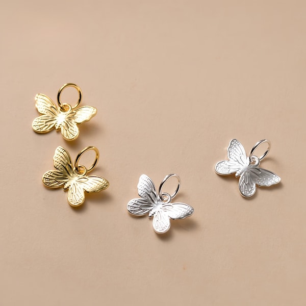 S925  Sterling Silver Butterfly Charm, Jewelry Making Supplies, Bracelet Charm, Earring Charm DIY,Insect Charm for Bracelet Necklace
