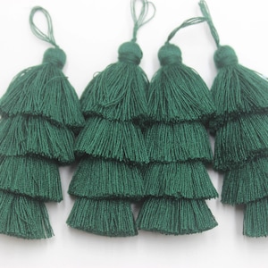 Quality Large Cotton Tassels, Triple Cotton Tassels, Cotton Tassels,Forest green Stacked Tassels, Stacked Cotton Tassels,Statement Tassels