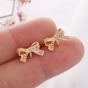 10PCS Real Gold Plated Bowknot Earrings,Bow Post Earrings, Earrings Stud, Jewelry Making Material, Crafts Supplies, Earrings diy
