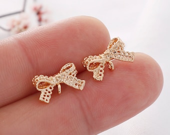 10PCS Real Gold Plated Bowknot Earrings,Bow Post Earrings, Earrings Stud, Jewelry Making Material, Crafts Supplies, Earrings diy