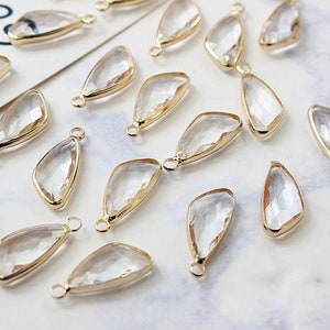 6PCS Faceted Clear Glass Charm Pendant,9*22MM,Drop Glass Pendant,Faceted Glass Drop Charm,Framed Glass Pendant,Quality Plated over Brass