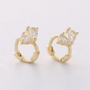 6 stuks echt vergulde zirkoon leverback oorbellen, Huggie-oorbellen, CZ Tiny Cartilage Hoops, Helix Hoop Earring Stack, sierlijke hoepels
