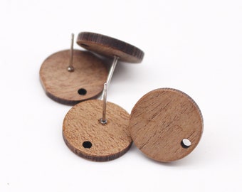 10pcs Round Wood Earrings, Ear Wire, Earrings Post,14mm Wood Earrings Studs,Diy Jewelry Accessories Craft Supplies