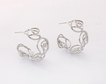 4pcs Platinum Plated Flower Hoop Earrings,Ear Stud, Metal Post Earrings,Designer jewelry Finding, Earring diy