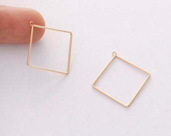 10 STUKS. Echte vergulde diamanten bedel, holle diamanten hanger, messing vinden, oorbel sieraden doe-het-zelf materiaal