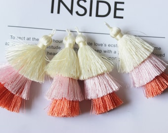 2pcs Stacked tassels, silky tassels, silk thread tassels, triple tassels,tassels charm for earrings/ necklace,Wholesale tassels