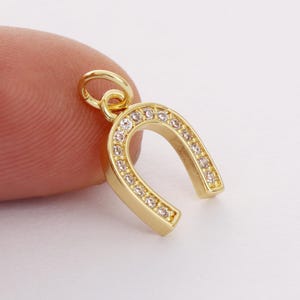 Real Gold Plated Brass U Shape Charm, Cubic Horseshoe Charm,CZ U Shape Charm, Jewelry Making，DIY Earring Material