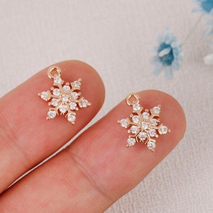 10PCS Gold Plated Cubic Zirconia Snowflake Charms,CZ Pave Flower Pendant