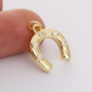 Real Gold Plated Brass U Shape Charm, Cubic Horseshoe Charm,CZ U Shape Charm, Jewelry Making，DIY Earring Material