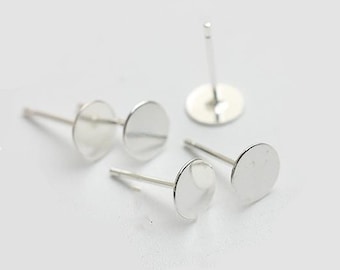 10pair 925 Sterling Silver Flat Pad Earring Studs-Sterling Silver Earposts 3/4/5/6/8MM Flat Back Earring Posts-Glue On Posts