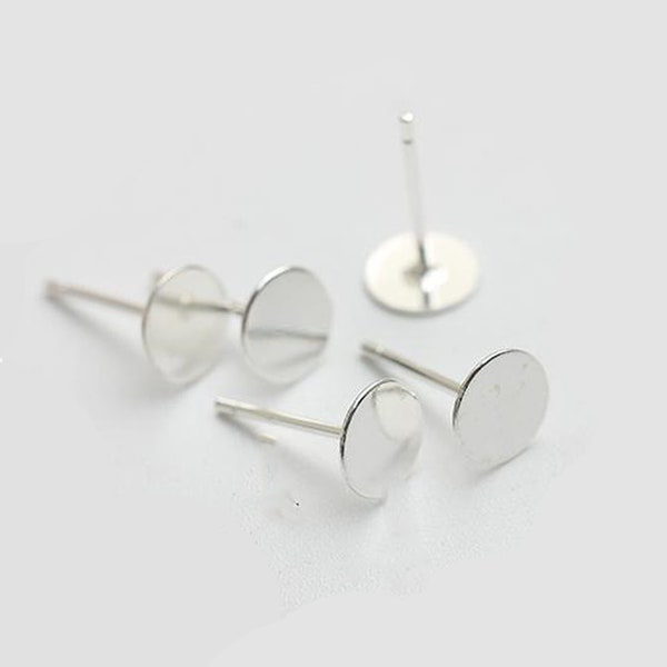 10pair 925 Sterling Silver Flat Pad Earring Studs-Sterling Silver Earposts 3/4/5/6/8MM Flat Back Earring Posts-Glue On Posts