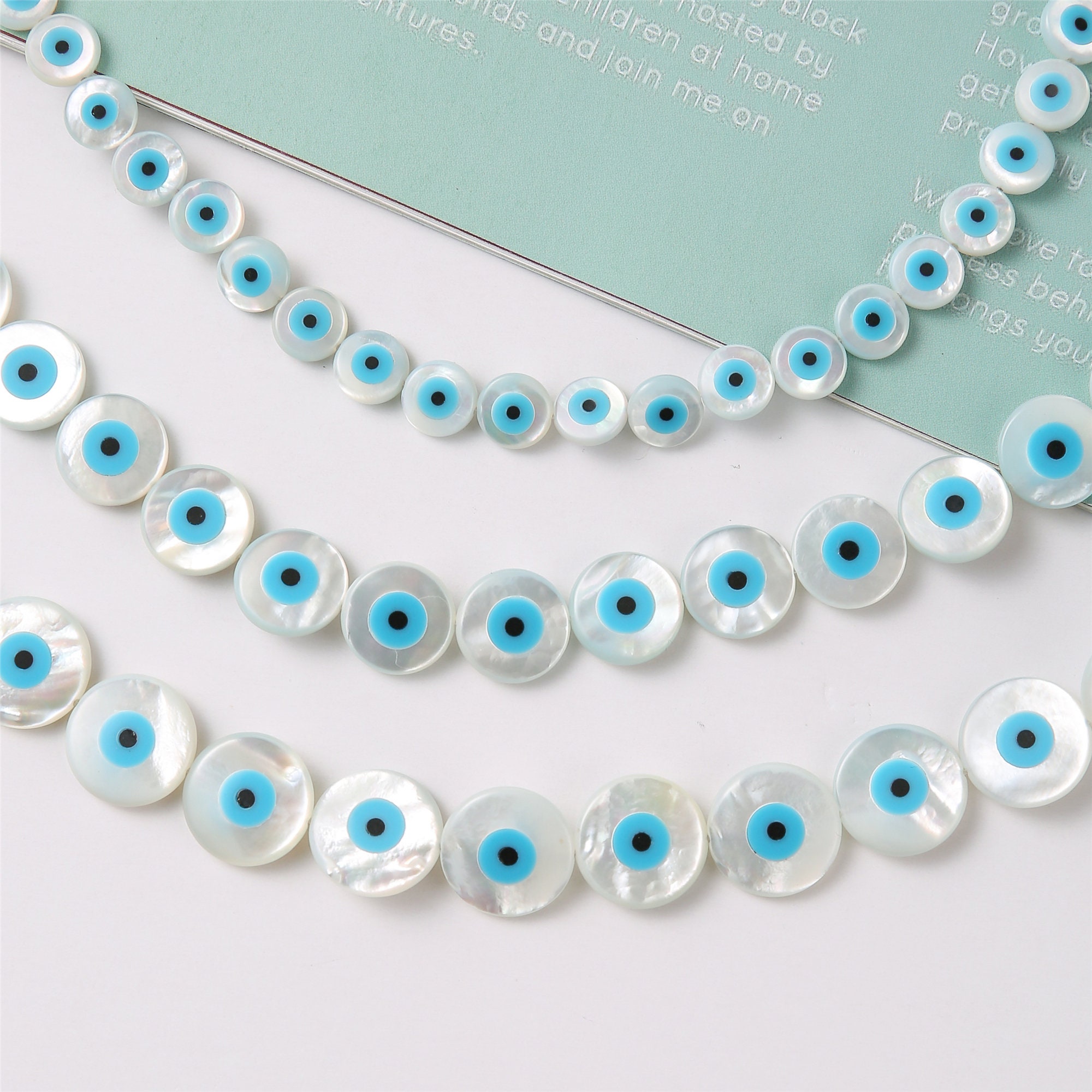 Evil Blue Shell 6PCS Natural Shell Charm, 8mm/12mm/14mm Round Evil Eye Shell Bead, Blue ...