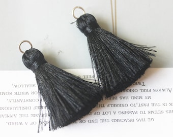 10pcs silk tassels,tiny silk tassels,40mm black silky thread tassels,mini tassels,tassels charm for jewelry making,Wholesale tassels