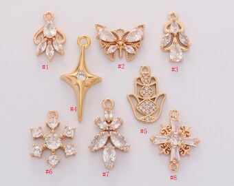 6 pezzi placcati in oro con zirconi cubici a forma di farfalla/fiocco di neve/grano, ciondolo per la creazione di gioielli