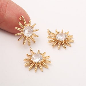 10pcs cz pave Sun charm,bracelet necklace pendant,pave charm,gold plated over brass
