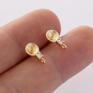 6pcs Real Gold Plated Earrings Posts, Gold Pearl Cup and Post, Earring Cup and Pegs for Pearl Stud Earrings