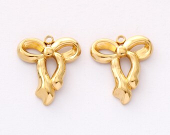 2PCS PVD 18K Gold Platedl Bow Tie Pendant,Bow Tie Charm Bracelet Necklace for DIY Jewelry Making Supply, Jewelry making, diy Material