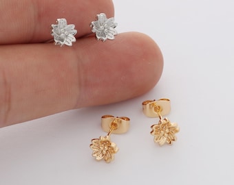 6pcs Real 18k Gold Plated Sakura Stud Earrings, Tiny Mini Dainty Earrings, Zircon Flower Cartilage Earring Stud,Minimalist Accessories,Bulk
