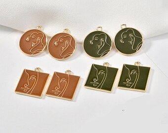 10PCS Gold Face Charms, Beauty Charm,Abstract Face Pendant,Earring Drop,Earring Charms,Minimalist,Geometry, Jewelry Supplies