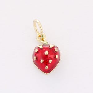 Real Gold Plated Enamel Strawberry Charm Pendant ,Fruit Charm,Enamel Charm,Garden Charm,Sweet Charm,Diy Charm,Jewelry Suppies