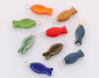 Colorful Ceramic Fish Charm for Necklace Bracelet Jewelry Making Supply