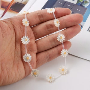 6PCS Natural Seashell Charm, 11mm Yellow Daisy Shell Bead, Daisy Flower Bead