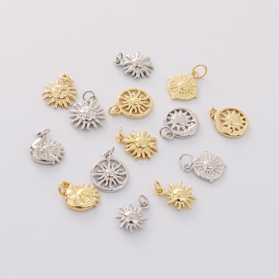 Colgante Sol Con Circonitas - 16 Mm, Chapado Oro 18k, Para Hacer Joyas DIY, Regalo Especial Hecho A Mano