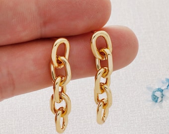 6PCS Real Gold Plated Brass Chain Earring Posts- Earring Stud- Ear Stud Earring Accessories Jewelry Making- 925 Sterling silver ear stick