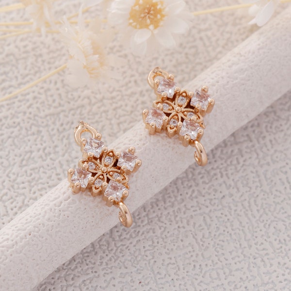 10PCS Gold Plated Tiny Cubic Zirconia Charm,CZ Pave Flower Connector,Jewelry Making, DIY Material, Crafts Supplies