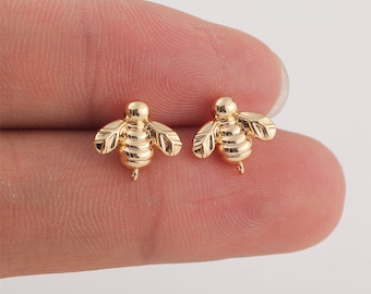 10pcs Real Gold Plated Bee earrings,Ear Stud, metal post earrings,Designer jewelry Finding, Earring diy,925 sterling silver ear stick