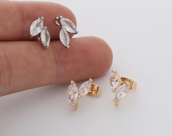 6pcs Real 18k Gold Plated Dainty Stud Earrings, Tiny Mini Pave Earrings, Zircon Cartilage Earring Stud,Minimalist Accessories,Bulk