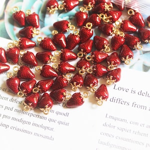 10pcs Epoxy strawberry, Enamel strawberry, Enamel charm, strawberry charm, fruit，plant