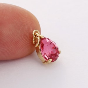 Rose Glod Crystal Charm Pendant,Tiny Faceted Lucite Beads,Teardrop Zircon Birthstone Charm,Bezel Gemstone, wholesale prices