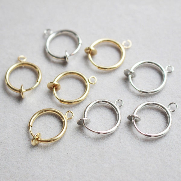 10pcs 12MM Clip on Gold Plated Spring Action Fake HOOP Non-Pierced,Pierced Look Earrings,Jewelry Finding,Clip Earring Component