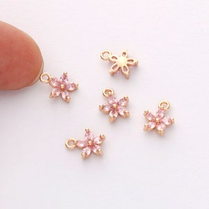Gold Plated Flower Charm,Zircon Flower Pendant,Tiny cz Pave Flower, wholesale prices