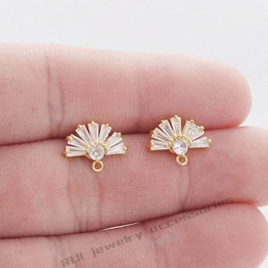 6PCS Real Gold Plated Brass Zircon Fan Earrings