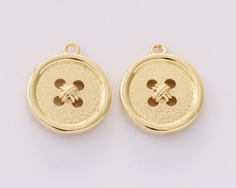 Echtes Gold überzogene Knöpfe Charme, Knöpfe Näherin Kleidung Goldarmband Halsketten-Anhänger Minimalist Charms