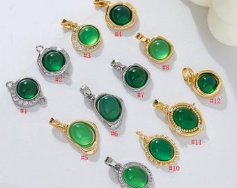 2pcs 18K Real Gold Plated Green Agate Gemstone Oval Molten Bezel Pendant,Natural Stone Teardrop Charm,Gemstone Charm, Jewelry Making