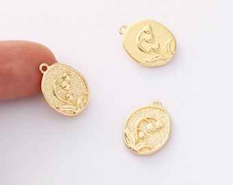 6pcs Real Gold Plated Birth Flower Charm, Oval Birth Month Flowers Pendant, Flower Coin,Double-sided, High quality, nickel free