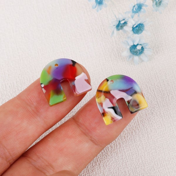 10pcs U shape Cellulose Acetate Colorful Charm Plastic Pendant Resin Acrylic Pendant Diy Jewelry Accessories