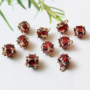 10pcs Gold Plated Ball Charm, Wine red Zircon Charm, Birthstone Charm, Wine red Zircon Pendant, Quality Jewelry Supply ((big)