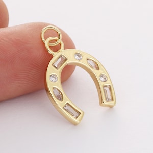 Real Gold Plated Brass U Shape Charm, Cubic Horseshoe Charm,CZ U Shape Charm, Jewelry Making，DIY Earring Material