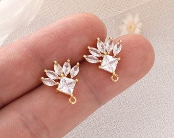 6PCS Real Gold Plated Brass Zircon Fan Earrings