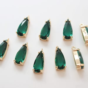 10pcs Emerald Green Glass Pendant Charm,Large Faceted Lucite beads,Teardrop Channel Charm,Bezel Gemstone, wholesale prices